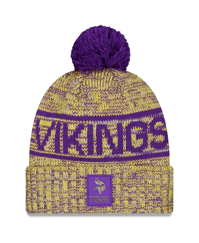 New Era Men's Gold Minnesota Vikings 2025 Sideline Cold Weather Cuffed Pom with Knit Hat