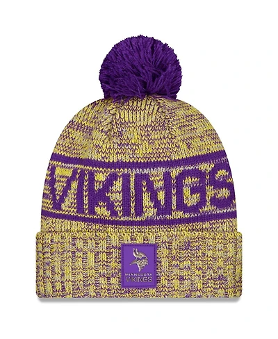 New Era Men's Gold Minnesota Vikings 2025 Sideline Cold Weather Cuffed Pom with Knit Hat