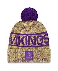 New Era Men's Gold Minnesota Vikings 2025 Sideline Cold Weather Cuffed Pom with Knit Hat