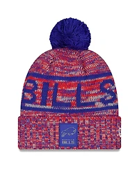 New Era Men's Red Buffalo Bills 2025 Sideline Cold Weather Cuffed Pom with Knit Hat