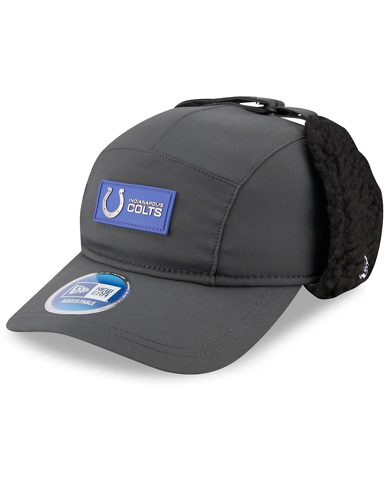 New Era Men's Charcoal Indianapolis Colts 2025 Sideline Cold Weather Runner Dog Ear Adjustable Hat