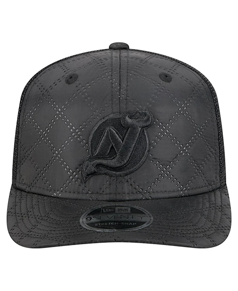 New Era Men's Black New Jersey Devils Quilted Nylon 9SEVENTY Adjustable Trucker Hat