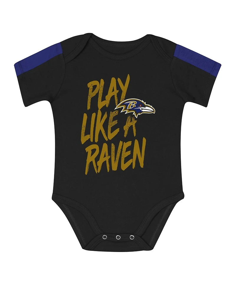 Outerstuff Baby Boys and Girls 3-Piece Baltimore Ravens Double Down Bodysuits and Pants Set