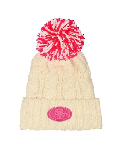 Outerstuff Girls White San Francisco 49ers Cable Cuffed Pom with Knit Hat