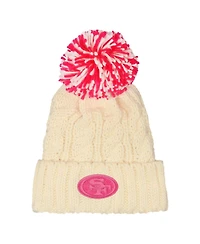 Outerstuff Girls White San Francisco 49ers Cable Cuffed Pom with Knit Hat