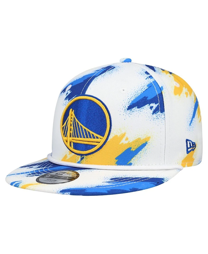 New Era Big Boys and Girls White Golden State Warriors Paint 9FIFTY Snapback Hat