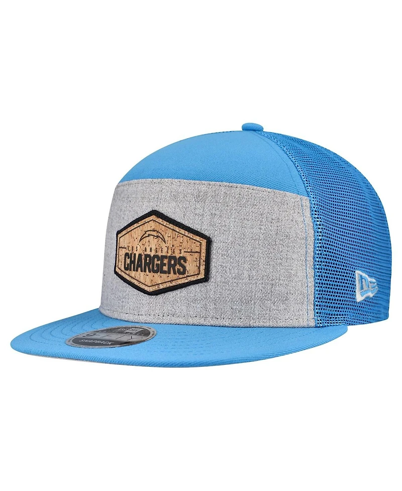 New Era Men's Gray/Powder Blue Los Angeles Chargers Cork Split Panel 9FIFTY Trucker Snapback Hat