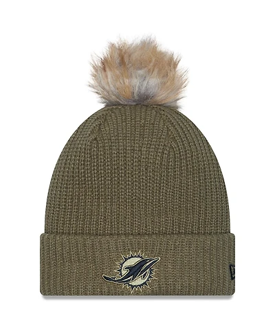 New Era Women's Dark Green Miami Dolphins 2025 Salute to Service Cuffed Pom with Knit Hat