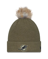 New Era Women's Dark Green Miami Dolphins 2025 Salute to Service Cuffed Pom with Knit Hat