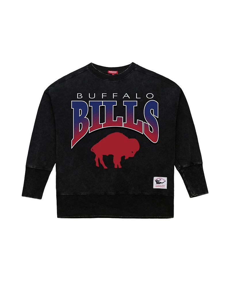 Mitchell & Ness Women's Black Buffalo Bills Delineate Mineral Wash Crewneck Sweatshirt