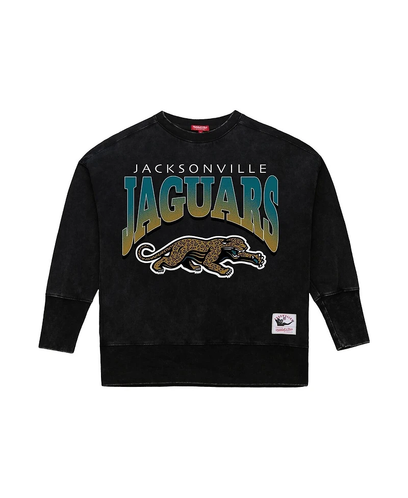 Mitchell & Ness Women's Black Jacksonville Jaguars Delineate Mineral Wash Crewneck Sweatshirt