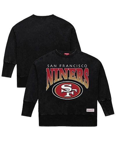 Mitchell & Ness Women's Black San Francisco 49ers Delineate Mineral Wash Crewneck Sweatshirt