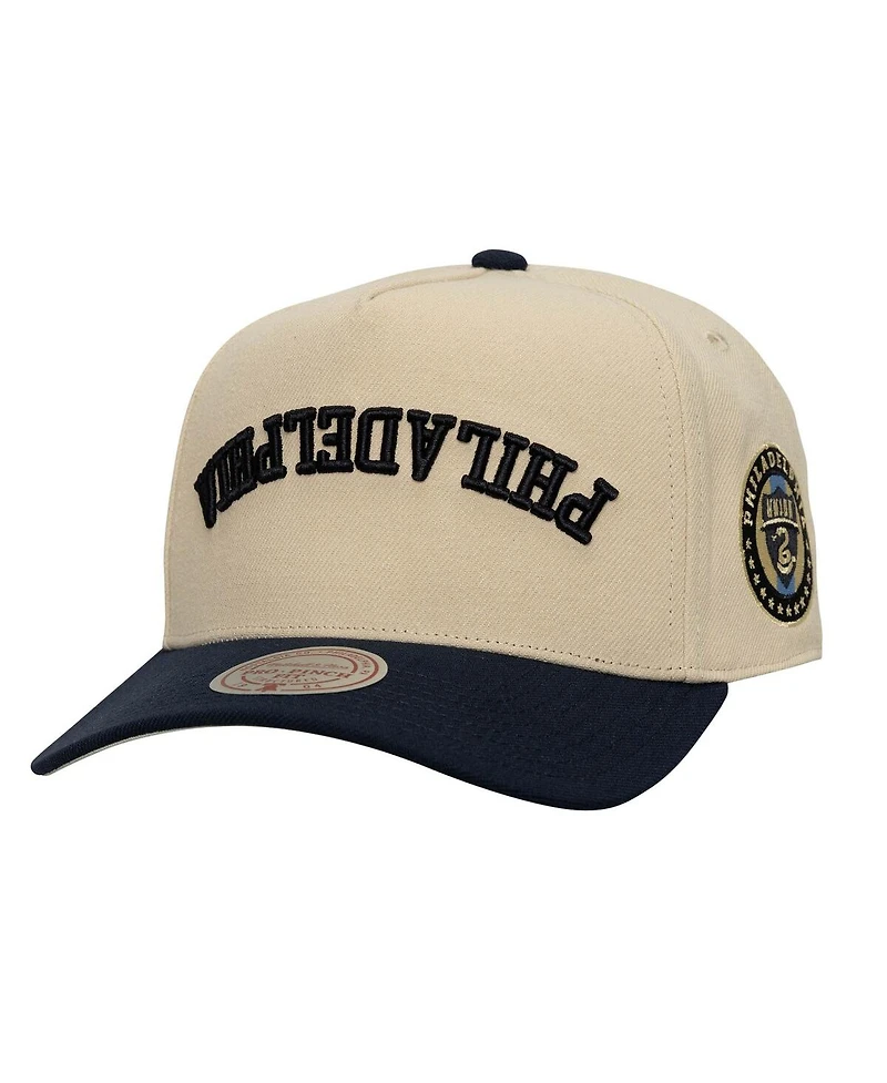 Mitchell & Ness Men's Cream/Navy Philadelphia Union Upside Down Pro Pinch Snapback Hat