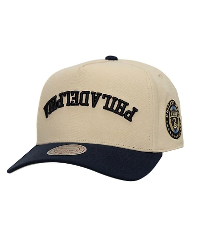 Mitchell & Ness Men's Cream/Navy Philadelphia Union Upside Down Pro Pinch Snapback Hat
