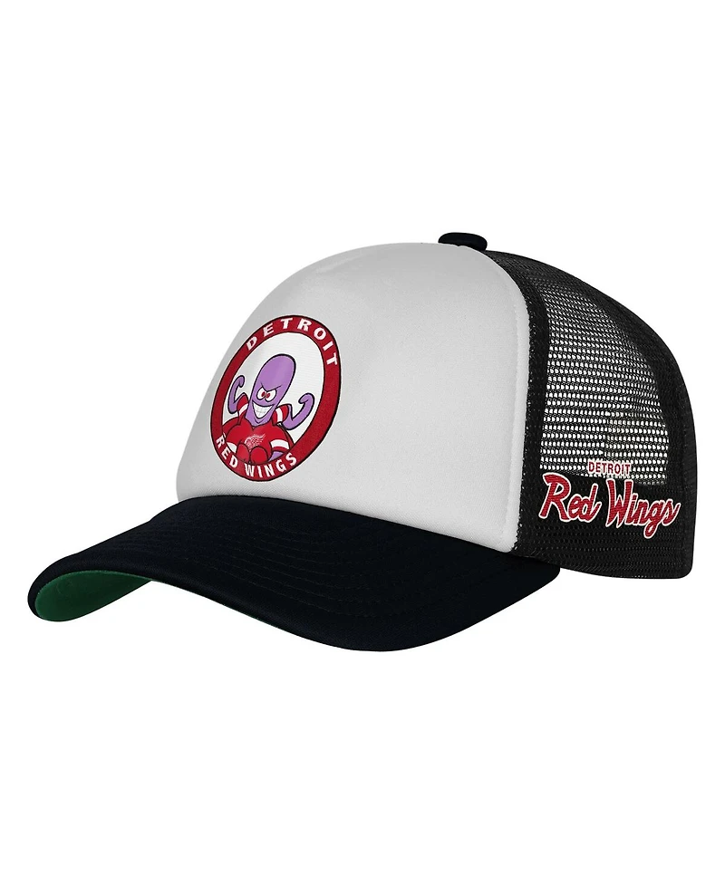 Mitchell & Ness Big Boys and Girls White Detroit Red Wings Mascot Adjustable Trucker Hat