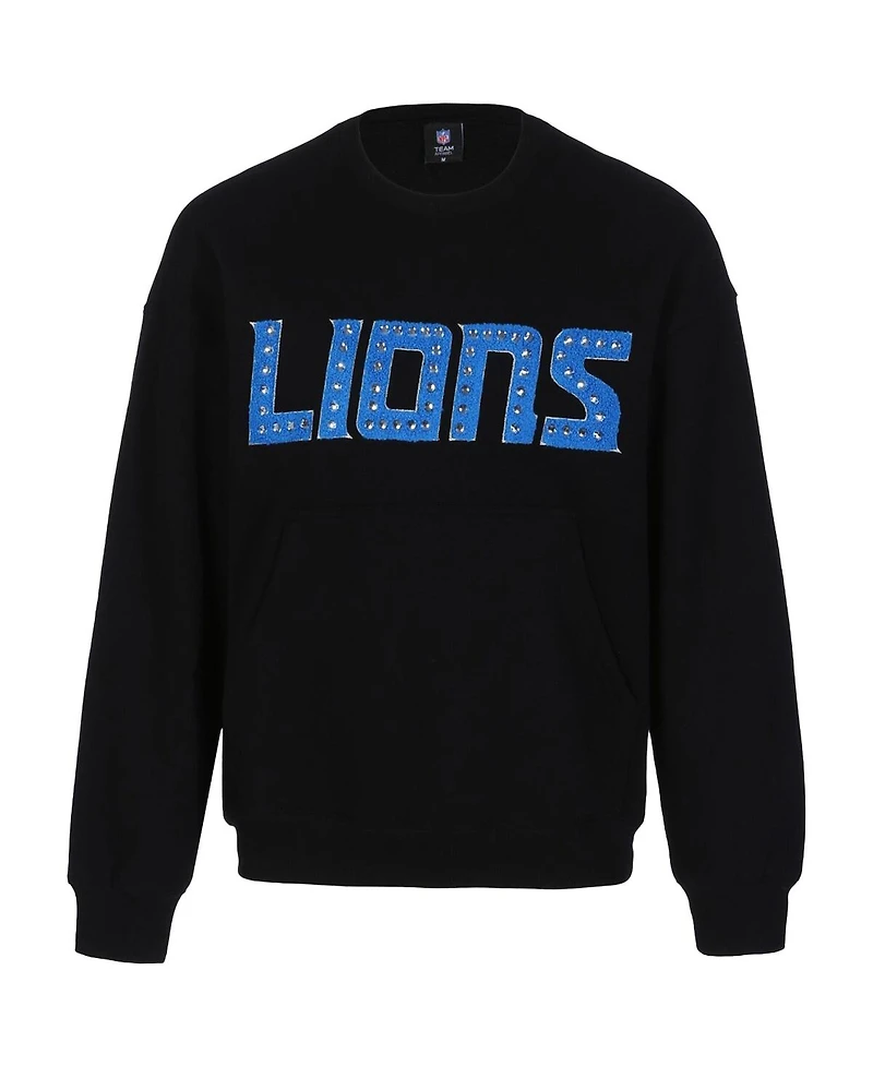 Cuce Women's Black Detroit Lions Chenille Jeweled Sweatshirt