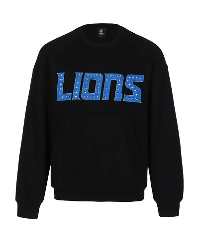 Cuce Women's Black Detroit Lions Chenille Jeweled Sweatshirt