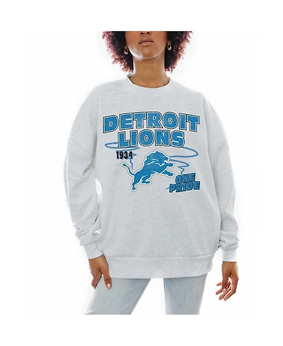 Gameday Couture Women's Ash Detroit Lions Gridiron Goals Premium Drop Shoulder Pullover Sweatshirt