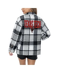 Gameday Couture Women's Grey Texas Tech Red Raiders Long Sleeve Brushed Plaid Button-Up Overshirt Jacket