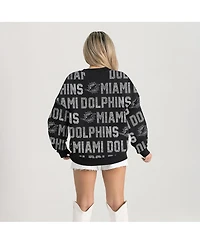Gameday Couture Women's Black Miami Dolphins Relaxed Drop Shoulder Hype Era Rhinestone Text Sweatshirt