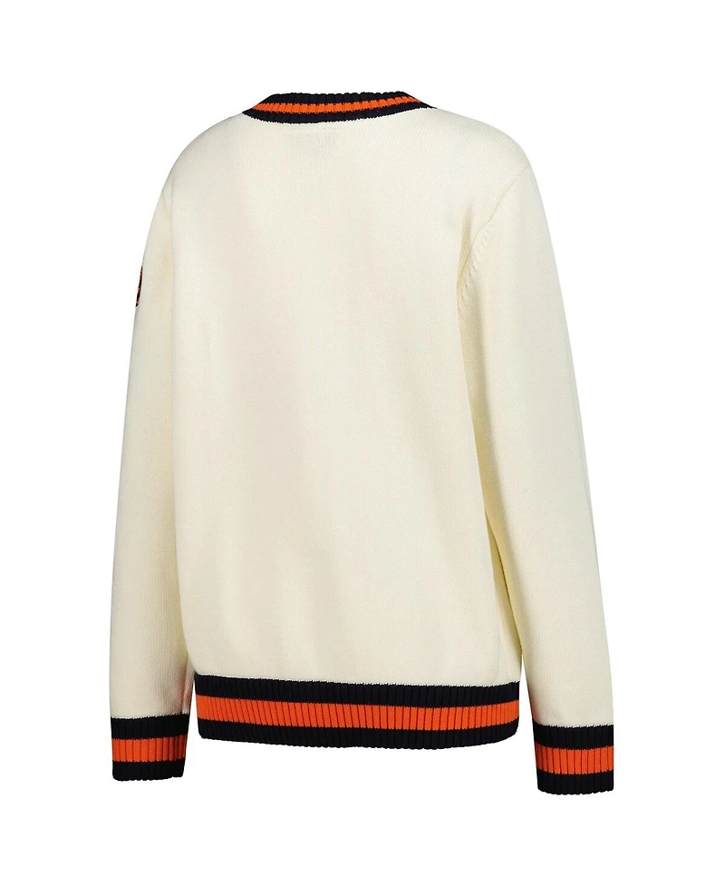 The Wild Collective Women's Cream Chicago Bears Jacquard V-Neck Sweater