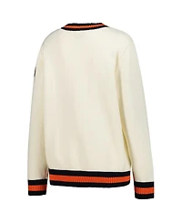 The Wild Collective Women's Cream Chicago Bears Jacquard V-Neck Sweater