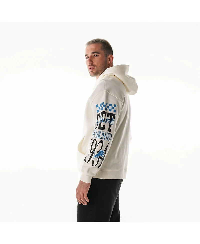 The Wild Collective Men's and Women's Cream Detroit Lions Stacked Graphic Sleeve Fleece Hoodie