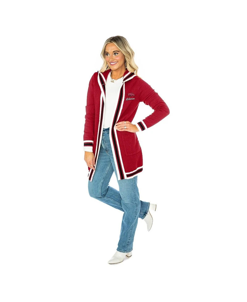 Gameday Couture Women's Crimson Arkansas Razorbacks Tri-Blend Rounded Stripe Cardigan Sweater