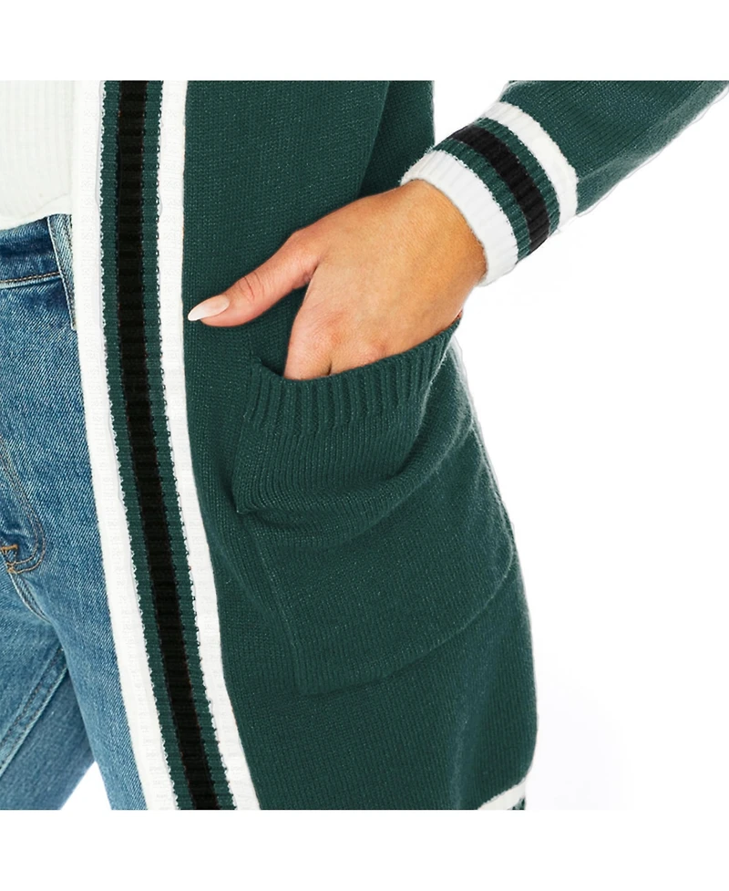 Gameday Couture Women's Dark Green Oregon Ducks Tri-Blend Rounded Stripe Cardigan Sweater
