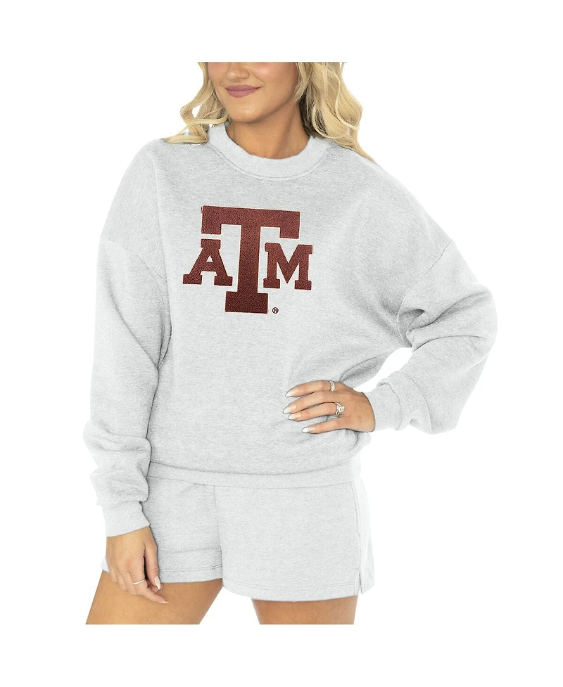 Gameday Couture Women's 2-Piece Ash Texas A&M Aggies Team Effort Pullover Sweatshirt Shorts and Sleep Set