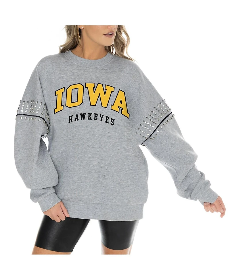 Gameday Couture Women's Heather Gray Iowa Hawkeyes Competitive Edge Oversized Fleece Pullover Sweatshirt