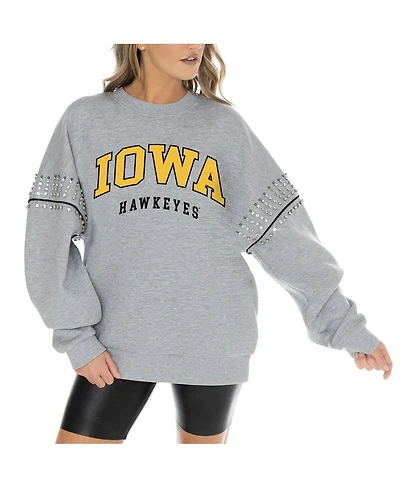 Gameday Couture Women's Heather Gray Iowa Hawkeyes Competitive Edge Oversized Fleece Pullover Sweatshirt