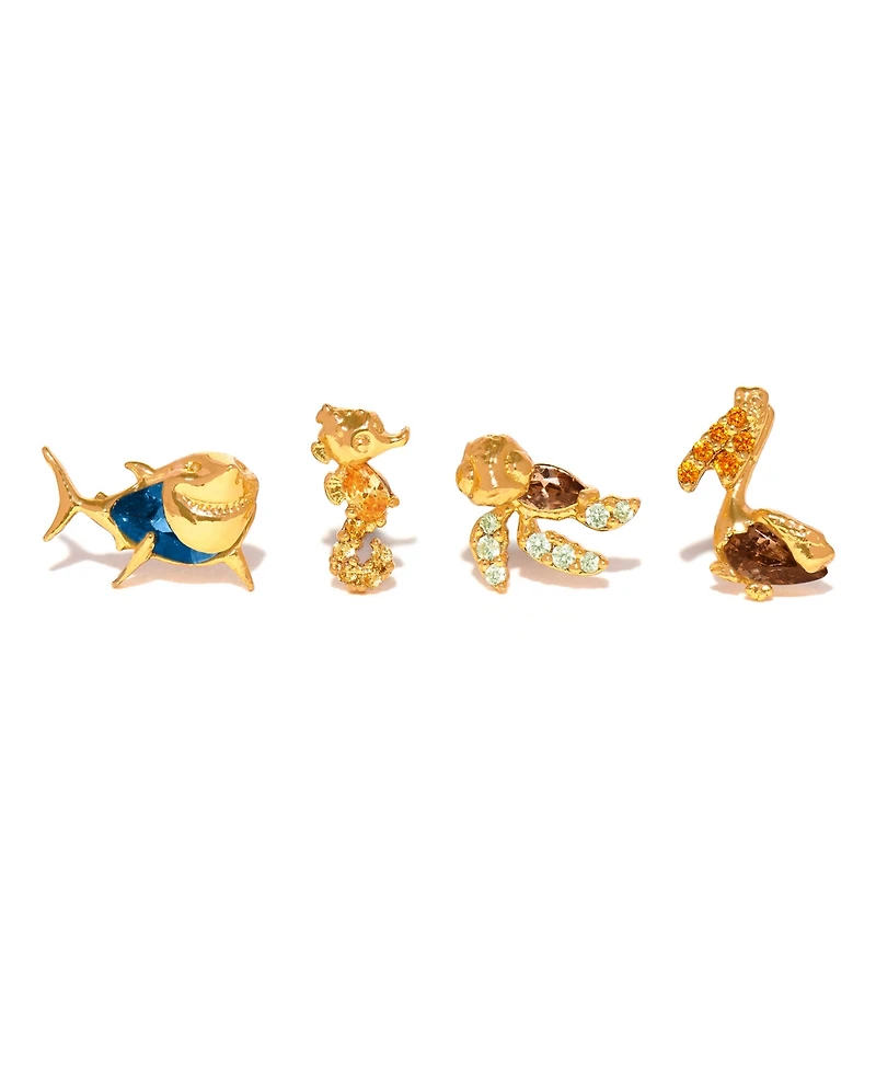 Girls Crew Crystal Gold Plated Pixar Finding Nemo Sea Crew Stud Set