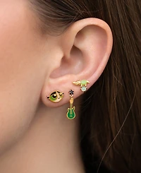 Girls Crew Crystal Gold Plated Enamel The Powerpuff Girls Buttercup Stud Set