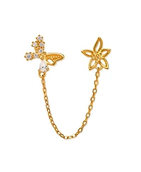 Girls Crew Crystal Butterfly Effect Flat Back Gold Plated Double Earrings