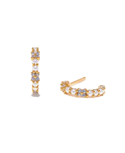 Girls Crew Gold Plated Orchid Faux Cultivated Pearl Hoop Earrings