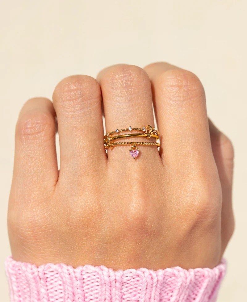 Girls Crew Love Connection Crystal Gold Plated Stack Rings