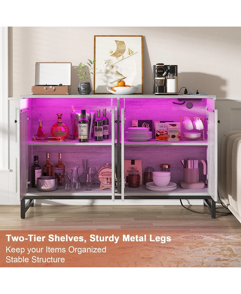 Ahaeaplus Storage Buffet Cabinet with Adjustable Shelves, Coffee Bar Charging Station, Led Light