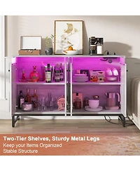 Ahaeaplus Storage Buffet Cabinet with Adjustable Shelves, Coffee Bar Charging Station, Led Light