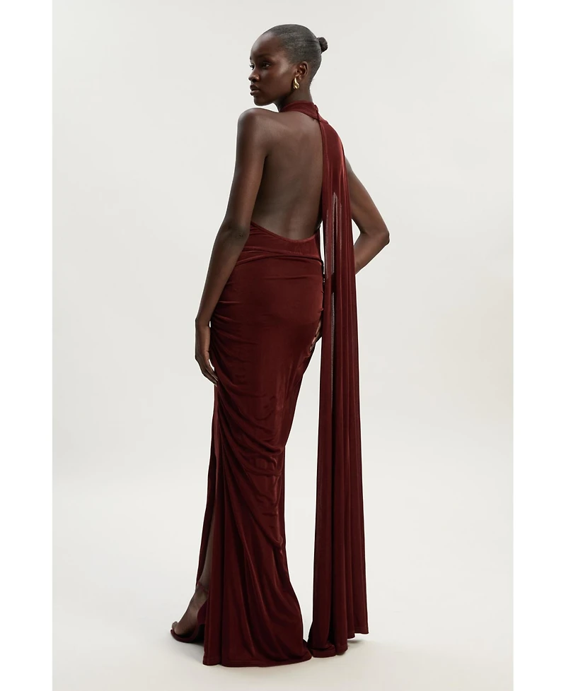 Karen Millen Women's Slinky Crepe High Neck Maxi Dress