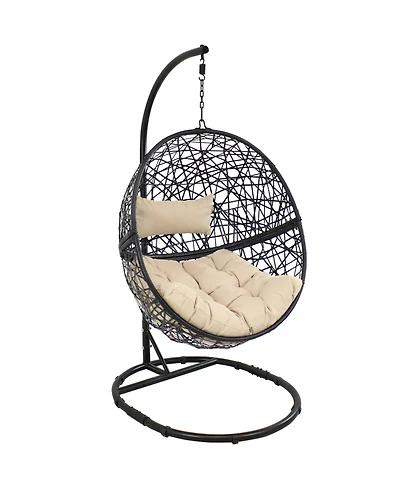 Outdoor Resin Wicker Jackson Hanging Basket Egg Chair Swing with Cushions, Headrest, and Steel Stand Set - 3pc