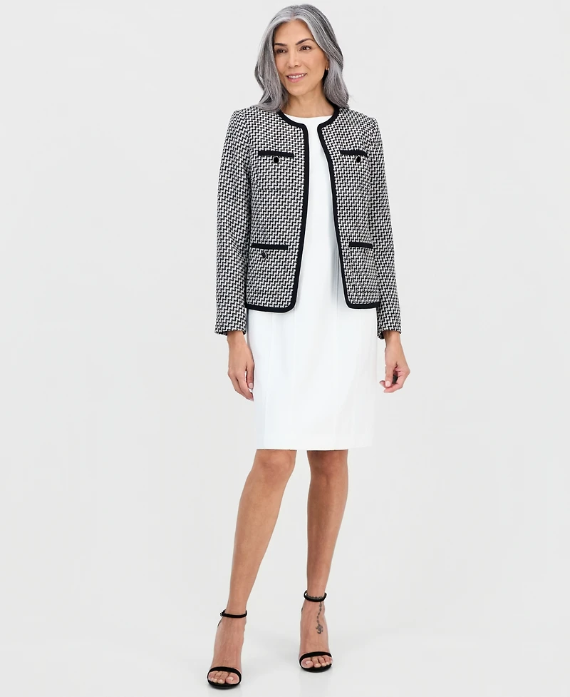 Kasper Women's Zig-Zag-Jacquard Collarless Jacket