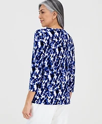 Kasper Women's Printed Pleat-Neck 3/4-Sleeve Top