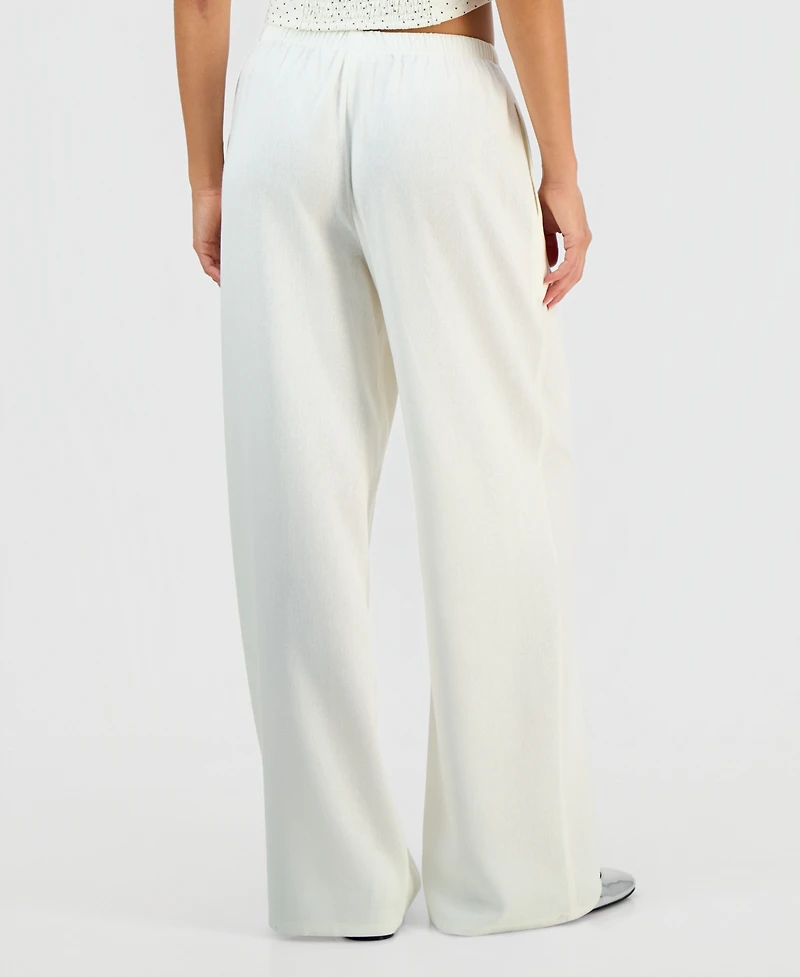 Hippie Rose Juniors' Linen-Blend Wide-Leg Tie-Front Drawstring Pants
