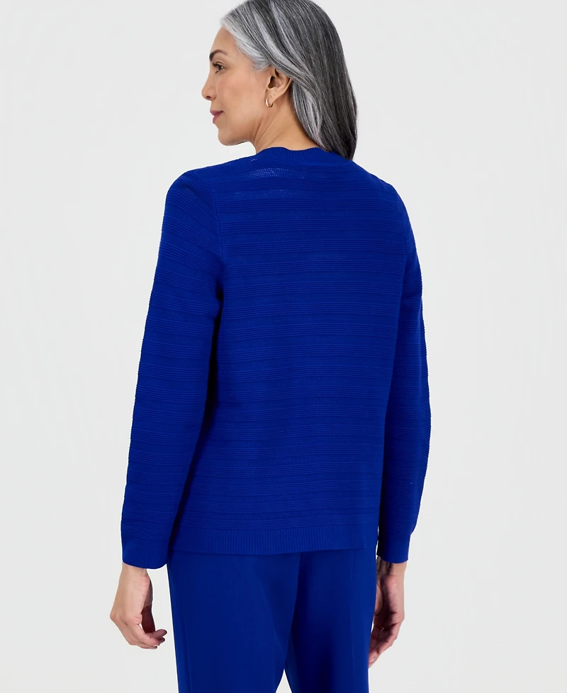 Kasper Women's Ottoman Stitch Long-Sleeve Cardigan