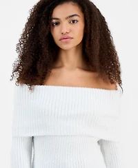 Hippie Rose Juniors' Marilyn Off-the-Shoulder Lurex Sweater