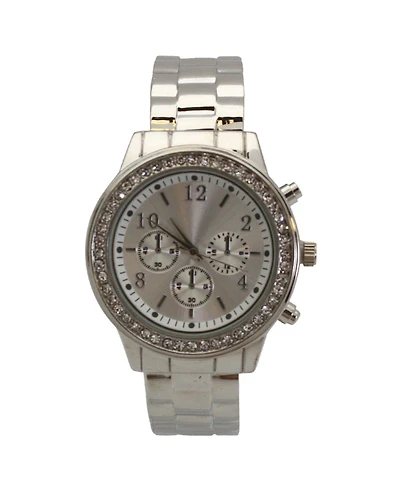 Silver Rhinestone Bezel Chronograph Bangle Watch