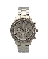 Silver Rhinestone Bezel Chronograph Bangle Watch