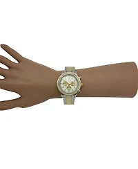 Two Tone Rhinestone Bezel Chronograph Bangle Watch