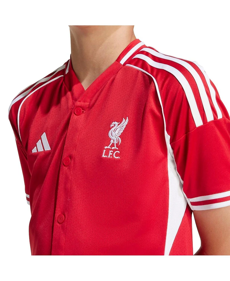 Adidas Big Boys and Girls Red Liverpool Full-Button Baseball Jersey